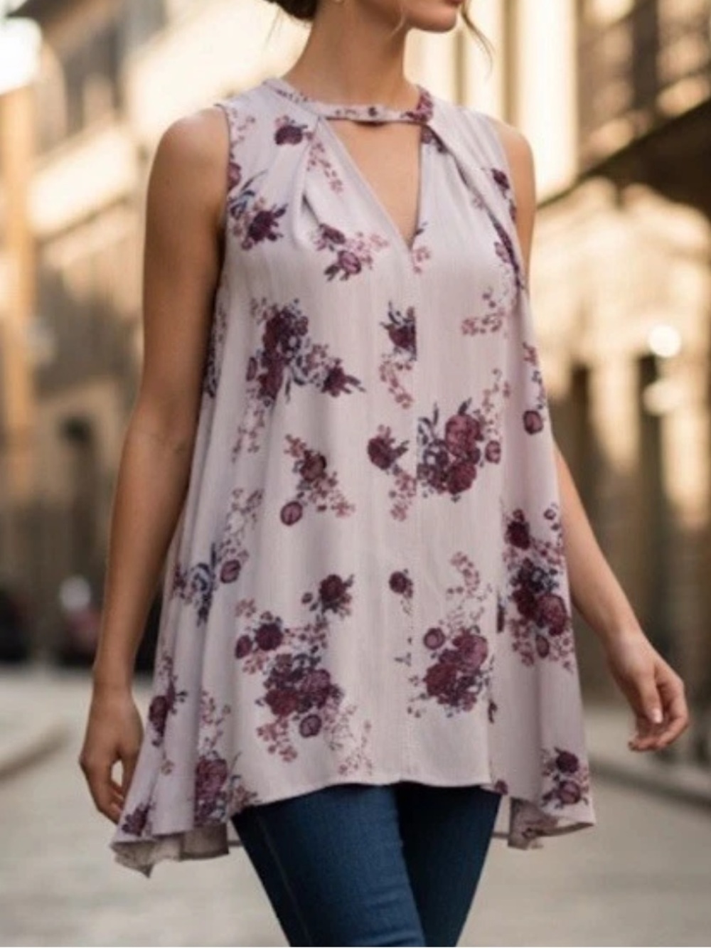 Free People Floral Sleeveless  High Low Tunic Pockets Oversized XS/S Babydoll